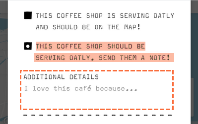 這間咖啡廳應該要提供Oatly,給他們一些資訊吧! 這間咖啡廳應該要提供Oatly,給他們一些資訊吧!