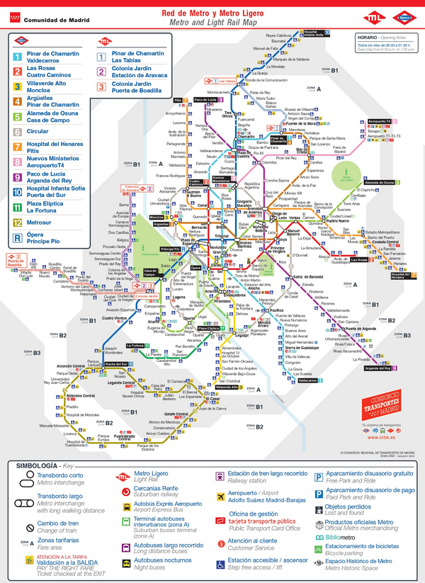 西班牙馬德里Metro地鐵地圖 西班牙馬德里Metro地鐵地圖